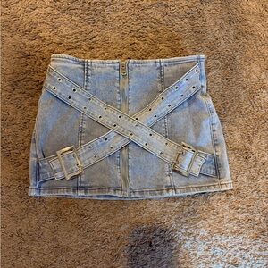 Denim Mini Skirt with Belted Detail